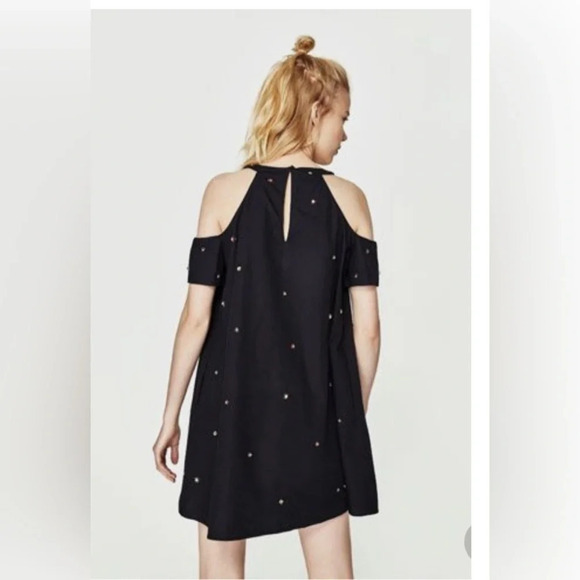Zara Trafaluc/ Poplin embellished midi dress/ Cold shoulder/ Size US M - Picture 5 of 13